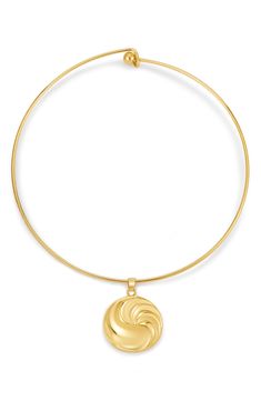 Swirling waves catch the light on a minimalist choker necklace that artfully layers or shines solo. 16" length; 1 1/2" diameter pendant Hook-and-bead closure Goldtone plate Imported Elegant Adjustable Swirl Necklace, Elegant Gold Swirl Necklace, Luv Aj, Virtual Closet, The Light, Choker, Choker Necklace, Gold Tones, Nordstrom