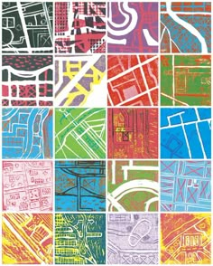 an image of a map with many different colors and shapes on it, including the streets