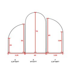 an arch is shown with measurements for the height and width of each section in this drawing