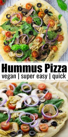 an image of hummus pizza with text overlay