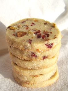 a stack of cookies sitting on top of a white towel