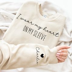 I Wear My Heart on My Sleeve Sweatshirt Mum Sweatshirt - Etsy Heart On My Sleeve, Trendy Sweatshirts, Personalized Sweater, Mama Shirts, Sweat Shirts, Mama Sweatshirt, Mom Sweatshirt, Mothers Day Shirts, Mama Shirt