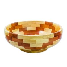 a wooden bowl is shown on a white background