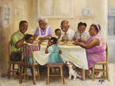 size: 12x9in Giclee Print: Family Dinner by Dianne Dengel : Hair Canvas, African American Artwork, African American Family, Family Canvas, Black Art Painting, Black Art Pictures, Black Love Art, Family Art, African American Art