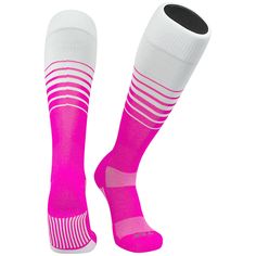 TCK Elite Breaker Fade Lines Knee High Sports Socks - White Hot Pink TCK Elite Socks, Made in the USA, Custom Options Available Size Details: Small - YOUTH 12-5, LADIES 4-7 Medium - MEN 6-9, LADIES 7-10 Large - MEN 9-12, LADIES 10-13 X-Large - MEN 12-15, LADIES 13+ Product Details Brand TCK Socks Color White Hot Pink Size S Style Athletic Manufacturer TCK Product Type Athletic Socks Mpn BKRO1-WHP-S proDRI Moisture Management Fabric Made in the USA Heel and Toe Design for True Fit Knee High that Pink Casual Sports Socks, Sporty Pink Socks For Sports, Sporty White Knee-high Socks, White Sports Socks, Sporty Pink Sports Socks, Cheap Pink Sports Socks, Pink Casual Knee-high Socks, Pink Knee-high Sports Socks, Comfortable Stretch Pink Knee-high Socks