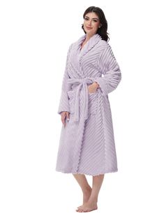 PRICES MAY VARY. Elegant & Comfortable: The gorgeous stripe pattern adds extra elegance to the robe. Its fluffy and ultra-cozy softness provides the utmost comfort all year round. Warm Yet Lightweight: This plush robes maintains the ideal balance between weight and warmth. Enjoy being cuddled up in this soft and calming blanket whenever you're ready to snuggle up. User-Oriented Design: The advanced design makes the bathrobe fit perfectly. The waist belt is easy to adjust, 2 side pockets can keep