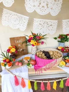 a table with food and decorations on it