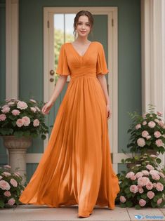 Orange Formal Dresses, Deep V Neck Dress, Evening Party Gowns, Party Gown, Sequin Party Dress, Tie Waist Dress, Princess Style, Bridal Lingerie, Party Gowns