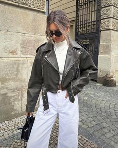 Zara Biker Jacket Outfit, Short Leather Jacket Outfit, Zara Leather Jacket Outfit, Zara Jacket Outfit, Green Leather Jacket Outfit, Zara Biker Jacket, Biker Jacket Outfit, Mode Zara