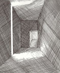 a drawing of an empty room with the door open