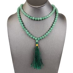 Enhance your spiritual journey with our exquisite Green Aventurine Mala Beads. Each of the 108 mala beads is made from Green Aventurine.  Also known as the “Stone of Opportunity”, Green Aventurine is revered for its metaphysical properties which include the ability to promote growth, prosperity, healing and harmony.  These Green Aventurine beads will encourage you to persevere until you find yourself in a position of leadership.         Each bead works with the other to promote the powerful ener Green Beaded Mala For Healing, Green Mala With 8mm Beads For Healing, Handmade Green Spiritual Mala, Green Hand-strung Spiritual Mala, Conjure Oil, Green Aventurine Beaded Hand-strung Necklace, Green Aventurine Crystal, Aventurine Crystal, 108 Mala Beads