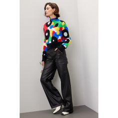 Multicolor abstract knit (100% Nylon). Sweater. Long sleeves. Mock neck. Pull on. 18" from shoulder to hemline. Imported. Casual Multicolor Workwear Sweater, Black High Neck Sweater For Spring, Chic Fitted Multicolor Sweater, Trendy Stretch Multicolor Sweater, Trendy Multicolor Stretch Sweater, Chic Multicolor Winter Sweater, Modern Multicolor Tops For Work, Multicolor Stretch Sweater For Fall, Multicolor Turtleneck Tops For Fall