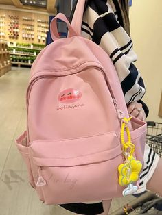 Bird in Bag - Solid Color Backpack School Bag with Pendant, Adjustable Shoulder Daypack for Women, Waterproof Lightweight College Student Outdoor Bookbag Cute Standard Backpack For Outdoor, Cute Backpack For Outdoor, Cute Backpack For Outdoor Use, Cute Outdoor Backpack Bag, Kawaii Nylon Backpack For Everyday Use, Pink Nylon Kawaii Backpack, Pink Backpack With Pockets For Outdoor, Cute Rectangular Bags For Outdoor Activities, Cute Pink Backpack For Outdoor Activities