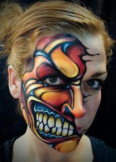 Halloween Face Paint Scary, Zombie Face Paint, Makeup Zombie, Face Painting For Boys, Zombie Face, Pen Art Work