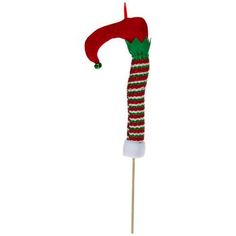 a red and green candy cane with a santa hat on it's top is shown