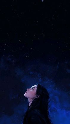 a woman looking up at the stars in the sky