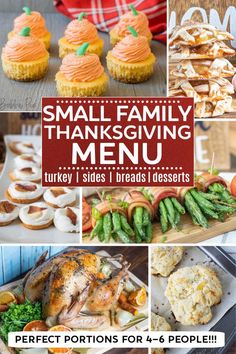 small family thanksgiving menu with turkey, sides and desserts for 4 - 6 people