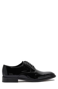 Shiny patent leather perfects this Derby style shoe with Italian crafting. 1/2" heel Lace up Plain toe Leather upper, lining and sole Made in Italy Black Fits, All Black Sneakers, Patent Leather, Derby, Leather Upper, Fashion Shoes, Nordstrom, Lace Up, Boots