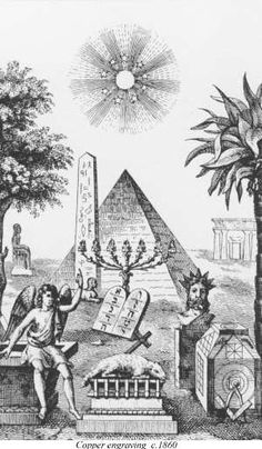 an illustration of the egyptian pyramids and their symbols are depicted in this black and white drawing