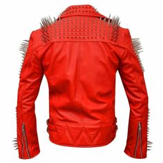 Red Punk Spikes Studded Biker Leather Jacket | Edgy Fashion Statement Elevate your wardrobe with the Spike Red Jacket, a standout piece in vibrant red leather designed for those who embrace bold and edgy fashion. This striking jacket features a combination of studded leather and punk-inspired details, making it a must-have for anyone looking to make a powerful style statement. Crafted from premium vibrant red leather, the Spike Red Jacket offers both durability and a striking visual appeal. The Luxury Red Edgy Biker Jacket, Luxury Red Punk Outerwear, Luxury Red Leather Jacket For Streetwear, Spiked Leather Jacket, Red Leather Coat, Punk Jacket, Steampunk Jacket, Gothic Jackets, Studded Leather Jacket