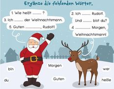 a german christmas card with santa and reindeer