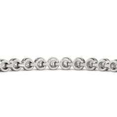 Designed with a clean and pared-down line of diamonds, this modern tennis bracelet will fit a minimalist's jewelry collection. The bracelet features a strand of polished precious metal "nuggets" topped with a round diamond. Compared to the usual prong baskets, the "nuggets" that secure each diamond in this bracelet feature a more solid base and a U-shaped recess where the precious gem can safely sit. Modern White Gold Bracelets For Anniversary, Minimalist Silver Diamond Bracelet With Single Cut Diamonds, Modern White Gold Tennis Bracelet For Anniversary, Everyday Silver Bracelets With Single Cut Diamonds, Modern Polished Tennis Bracelet As Gift, Everyday Silver Diamond Bracelet With Brilliant Cut, Minimalist White Gold Bracelets With Single Cut Diamonds, White Gold Chain Bracelet For Anniversary, Classic Tennis Bracelet For Anniversary