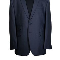 This Chiragh Apparel blazer is an elegant upgrade on dapper tailoring and features rich shades in a sumptuous fabric for elegant opulence. Fashioned from 100% premium quality cotton, this striped blazer features full lining in Japanese silk, a notch lapel, two-button closure and a single-vented back. A left chest pocket and three flap pockets appoint the front while the inside has two (2) pockets on the left and one (1) pocket on the right. A flash of contrast piping is added to the jacket linin Elegant Navy Blazer For Work, Formal Blue Blazer With Suit Collar, Formal Blue Blazer With Pressed Crease, Tailored Navy Blazer For Office, Blue Notch Lapel Blazer In Suiting Fabric, Blue Notch Lapel Blazer, Professional Formal Winter Outerwear, Professional Winter Formal Outerwear, Long Sleeve Blazer With Pressed Crease