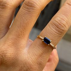 East West Equilibrium Blue Sapphire Ring Senior Rings, Emerald Cut Sapphire Ring, Jennie Kwon, Diamond Drop Necklace, Rings Sapphire, Bezel Necklace, Moon Studs, Sapphire Rings, Blue Sapphire Ring