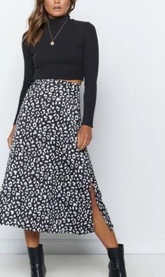 A - BEYOUtify Boutique Midi Rock Outfit, Look Boho Chic, Slim Skirt, Rock Outfit, Skirts Midi High Waisted, Leopard Fashion, Split Skirt, Long Skirts For Women, Half Skirt