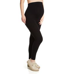 Cotton-rich leggings that can stretch as you grow. Made of knit cotton and spandex. Encased elastic around top of waist for a secure fit. Shaped belly panel has a deep curved seam at front. Seamless sides. Center back seam for definition. Turned-and-stitched hems. Sewn-on fabric info tag on inner back of waist. Unlined. Hue Women's Maternity Cotton Legging in Black (U17974) | Size Small | HerRoom.com Stretch Leggings With Wide Waistband For Pilates, Fitted Yoga Leggings With Ribbed Waistband, Fitted Leggings With Elastic Waistband For Pilates, Fitted High Waist Leggings With Ribbed Waistband, Fitted High-waist Leggings With Ribbed Waistband, Seamless Full-length Tight Bottoms, Seamless Full-length Fitted Bottoms, Snug Fit Elastane Leggings For Pilates, Seamless Full Length Tight Bottoms