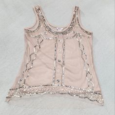 Gorgeous Pale Pink Candie's Tank Top. Mesh Overlay With Beading And Sequins. Never Worn And Has Been In My Closet For Years. Mesh Overlay, My Closet, Pale Pink, Beading, Tank Top, Womens Tops, Mesh, Candy, Tank Tops