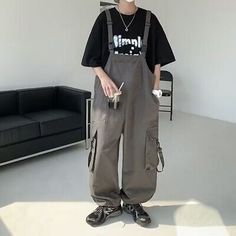 Japanese men's pockets Jumpsuit Overalls Streetwear Wide leg pants trousers casu  | eBay