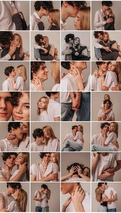 a collage of photos with people hugging each other