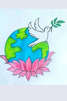 World Peace Day Drawing Easy | Peace On Earth Drawing | International Peace Day Poster Image Drawing Love Earth Art, Peaceful World Drawing, Poster On Peace Drawing, Peace Poster Ideas Schools, Peace Poster Ideas Art, World Peace Day Drawing, How To Draw The Earth, Peace On Earth Art, Earth Pictures Drawing