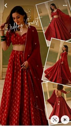 Red Lehenga Wedding Guest, Red Bridesmaid Lehenga, Red Lehenga Blouse Designs, Cotton Lehenga For Diwali, Red Lehenga Simple, Trousseau Outfits, Red Ghagra, Modern Lehenga Designs, Wedding Guest Lehenga