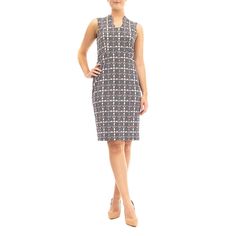 A unique u-neckline and a figure-flattering sheath cut make this women's Nina Leonard dress a stylish staple. A unique u-neckline and a figure-flattering sheath cut make this women's Nina Leonard dress a stylish staple.PRODUCT FEATURES U neckline Sleeveless Stretchy jersey construction UnlinedFIT & SIZING 43-in. approximate length from shoulder to hem Midi design Sheath cut Back zipperFABRIC & CARE Polyester, spandex Machine wash Imported Size: X Large. Color: Silver. Gender: female. Age Group: Elegant Fitted Midi Dress With Split Neck, Elegant Fitted Dress With Split Neck, Tail Dress, Printed Jersey Dress, Black Leather Pumps, Printed Robe, Black Houndstooth, Gingham Fabric, Midi Sheath Dress