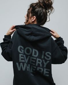 GOD IS EVERYWHERE Black On Black Hoodie | NHIM APPAREL Nhim Apparel, God Is Everywhere, Christian Clothing Brand, Jesus Clothes, Christian Shirts Designs, Christian Hoodies, My Bed, Selling Clothes, Hold Me