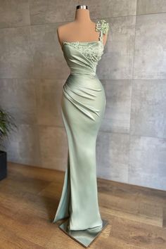 Simple One Shoulder Ruffles Floor-length Appliques Sheath Prom Dress | Babyonlinedress UK Sage Green Dresses Bridesmaid, Cheap Prom Dresses Long, One Shoulder Prom Dress, Evening Party Dresses, Mermaid Evening Gown, Long Prom Dresses, Custom Size Dresses, Satin Prom Dress, Dress Bodycon