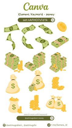 a bunch of money is shown with the words canva written in green and yellow