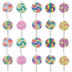 various lollipops are shown in different colors