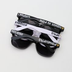 five pairs of sunglasses with maid of hoverd written on the front and sides, sitting next to each other