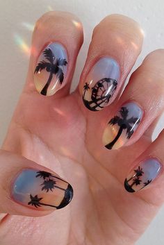 Music Festival Nails, Coachella Nails, Sea Nail Art, Nails After Acrylics, Palm Nails, Tree Nail Art, Beach Nail Art, Sunset Nails