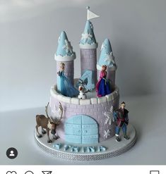 a frozen princess castle cake is shown on the instagram page for an article about how to decorate it