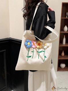 Bird in Bag - Floral Fashion Shopping Bag Floral Fashion, Bag Style, Bird In Bag, Shoulder Tote Bag, Embroidery Pattern, Shoulder Tote, Embroidery Patterns, Fashion Bags, Color White