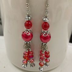 Beautiful Handmade Earrings Brand New No Tag No Ticket Very Exotic Very Beautiful Red Beaded Sterling Silver Earrings, Red Handmade Dangle Crystal Earrings, Red Handmade Crystal Dangle Earrings, Handmade Red Crystal Dangle Earrings, Red Hypoallergenic Round Bead Earrings, Pumpkins Crafts, Diy Pumpkins Crafts, Diy Pumpkins, Diy Pumpkin