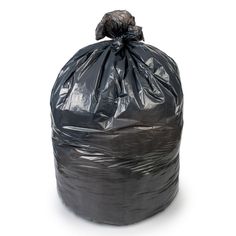 a black trash bag on a white background