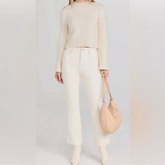 Nwt Faux Leather High Waist Slim Kick In Cream Size Large Measurements In The Photos Cream Color Ankle Length Cream Pants For Fall, White Cargo Pants For Fall, White Pants For Workwear In Winter, White Pants For Winter Workwear, Paisley Pants, Animal Print Pants, Yellow Jeans, Slim Straight Pants, Wide Leg Crop Pants