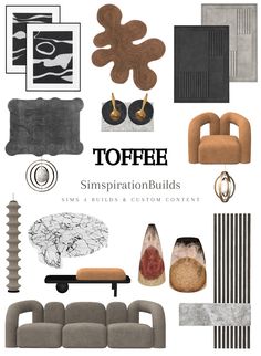 an assortment of modern furniture and decor in different colors, shapes, and sizes with the title top free inspirational inspirations