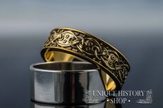 This ring is the unique and original design of Unique History Shop brand. Can't be found in any other Etsy stores! This is a unique handmade ring Metal: 14K gold (18K for custom orders) Weight: 5-7 g (depends on size) Great Details Made-to-order We can make it in any size you need! (check options) Dear customer, if you have any questions - don't hesitate to contat me! :) We can make custom engraving to this ring for you! Just add this listing to your order and a note with what do you need to be Viking Ornament, Viking Pattern, Norse Jewelry, Animal Rings, Yellow Gold Jewelry, Engraved Rings, Ring Handmade, Custom Rings, Metal Rings