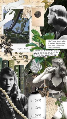 collage with photos and words about women in the past, including an image of a woman